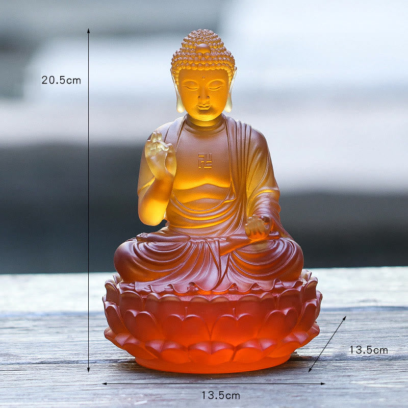 Buddha Stones faites à la main Sakyamuni Bouddha Liuli Pièce d'art en cristal Statue de compassion Décoration d'offrande de bureau à domicile
