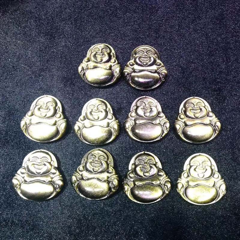 Buddha Stones Bouddha rieur Collier d'obsidienne à reflets d'or Pendentif de richesse - image 6