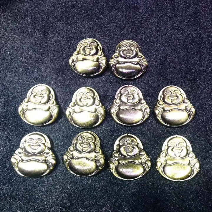 Buddha Stones Bouddha rieur Collier d'obsidienne à reflets d'or Pendentif de richesse - image 6
