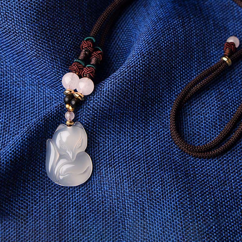 Collier avec pendentif en perles de cristal rose calcédoine et renard Buddha Stones Harmony String - image 7