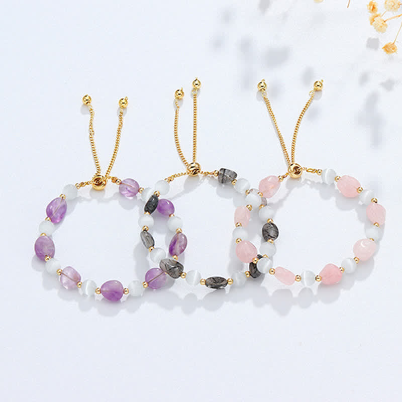 Bracelet de conscience spirituelle en cristal rose améthyste et quartz rutile noir