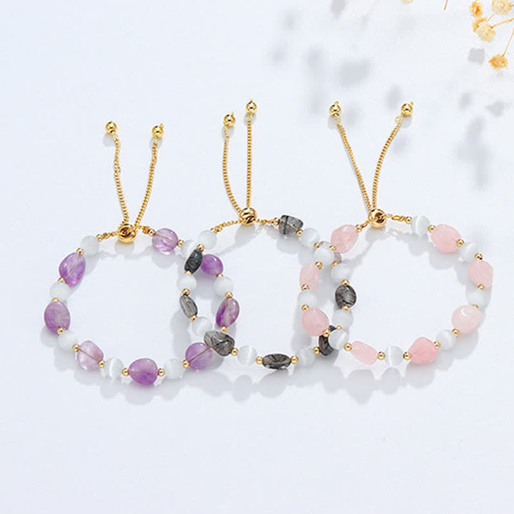 Bracelet de conscience spirituelle en cristal rose améthyste et quartz rutile noir
