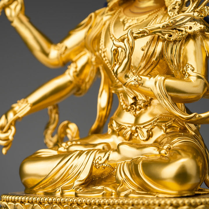 Figurine en or du Bodhisattva Manjusri à quatre bras, statue en cuivre de la compassion et de la sérénité, décoration de la maison - image 2