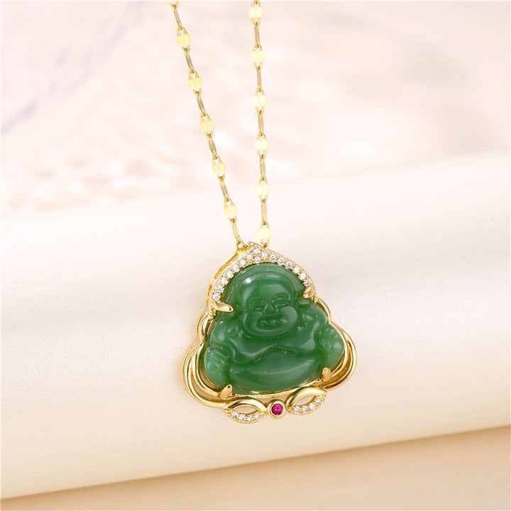 Collier de paix Bouddha rieur naturel en Buddha Stones - image 0