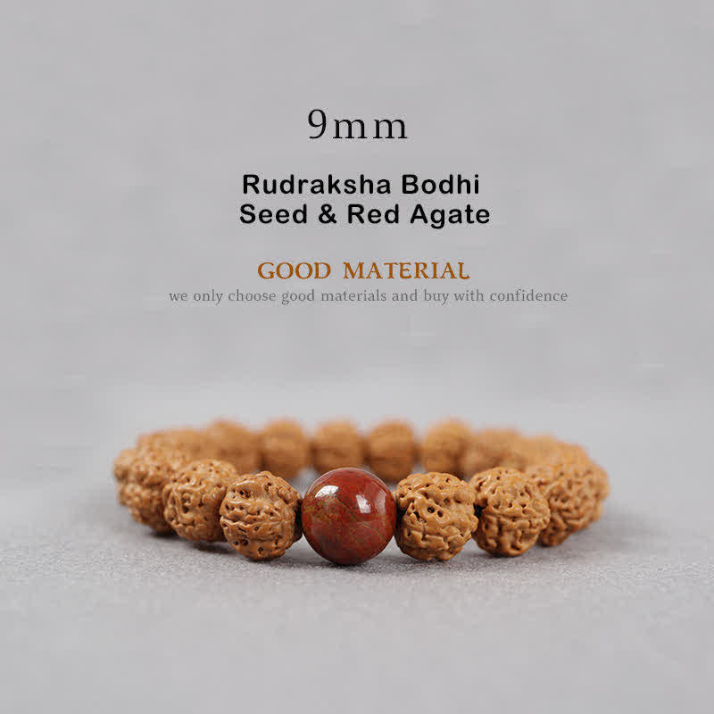 Bracelet de richesse en Buddha Stones tibétaines Rudraksha Bodhi Seed Dzi Bead Amber Turquoise - 9 mm - Graine de Rudraksha Bodhi et agate rouge - image 8