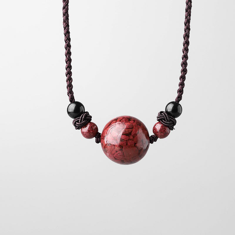 Collier pendentif de bénédiction en perles de pierres de cinabre naturelles de Buddha Stones