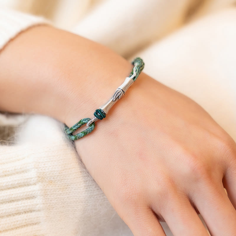 Bracelet en argent sterling 925 avec cordon de protection et nœud de réincarnation en bambou