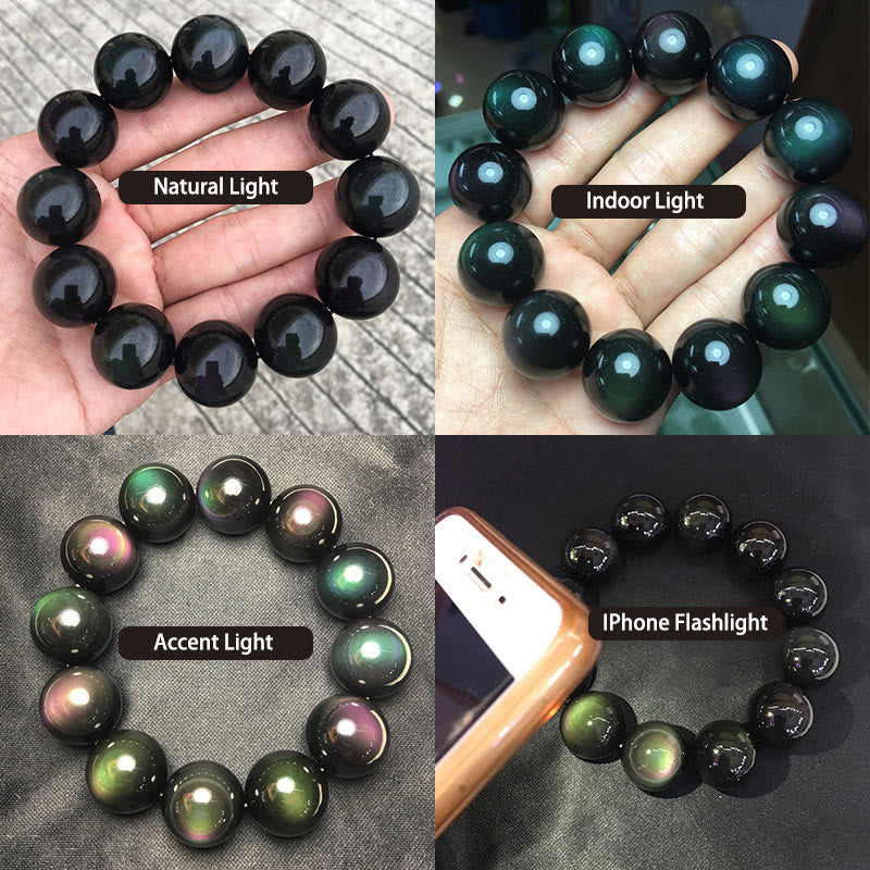 Bracelet de richesse en obsidienne naturelle œil vert Buddha Stones