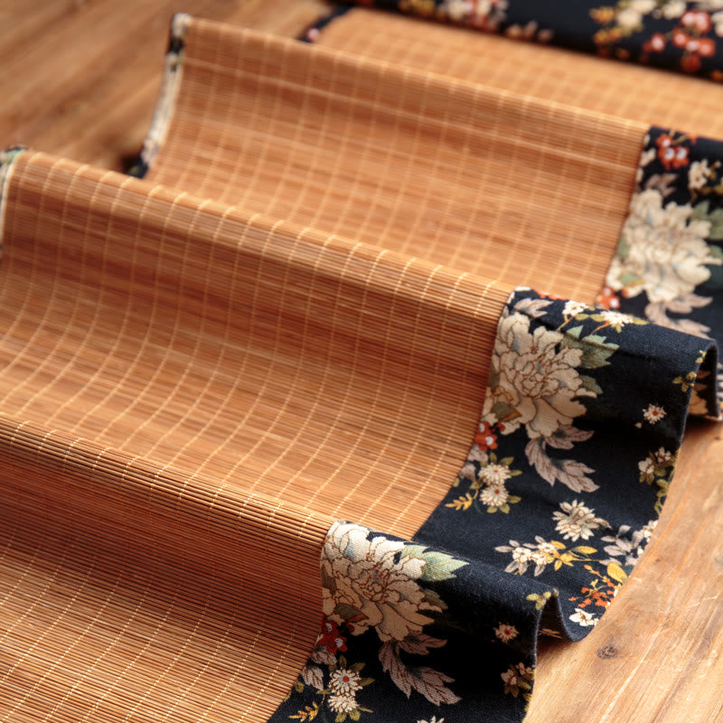 Dessous de verre en bambou avec motif de pivoine vintage et Buddha Stones