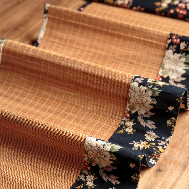 Dessous de verre en bambou avec motif de pivoine vintage et Buddha Stones