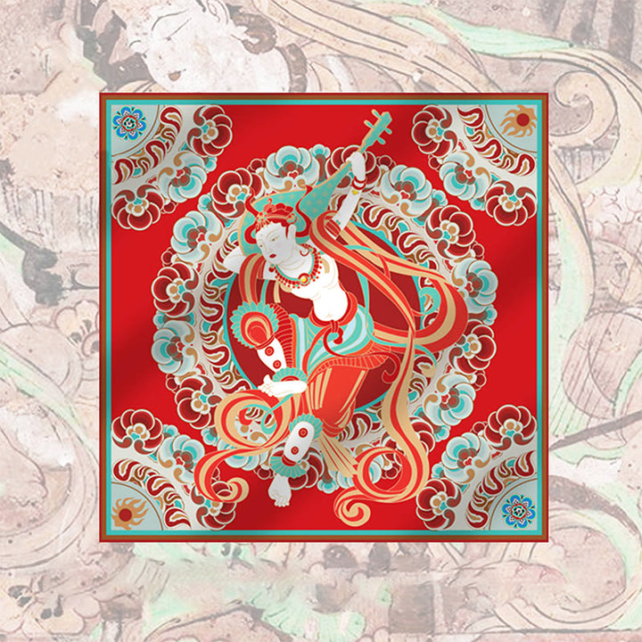 Écharpe en soie de mûrier 100 % Buddha Stones Dunhuang Rebound Pipa Flying Frescoes Châle Dunhuang de qualité supérieure 6A