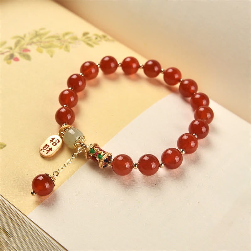 Bracelet porte-bonheur en jade et agate rouge naturelle