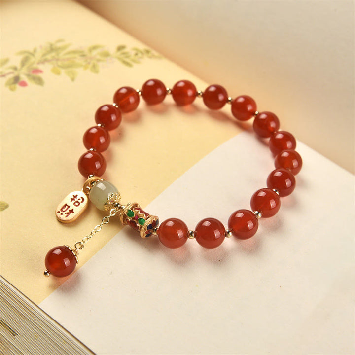 Bracelet porte-bonheur en jade et agate rouge naturelle