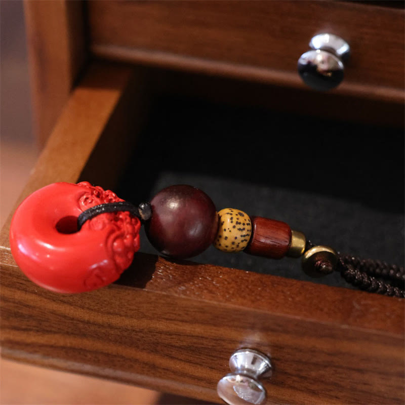 Porte-clés de voiture avec boucle de paix en cinabre naturel PiXiu en Buddha Stones