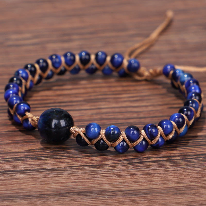 Bracelet de protection en pierre œil de tigre bleu divin Buddha Stones