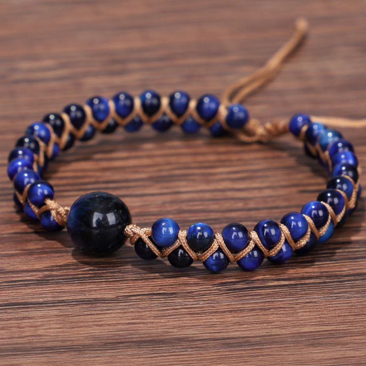 Bracelet de protection en pierre œil de tigre bleu divin Buddha Stones