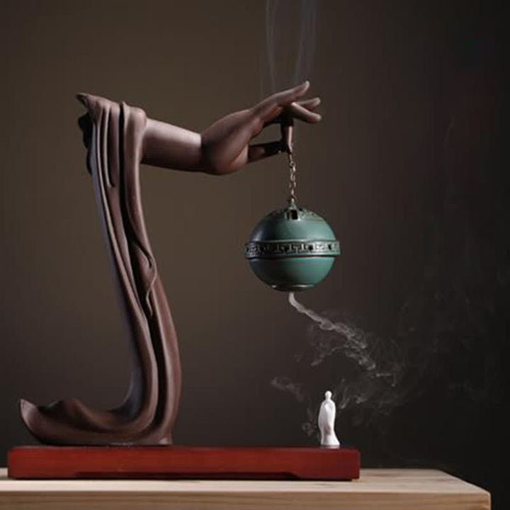 Brûleur d'encens en céramique avec bénédiction du lotus tibétain