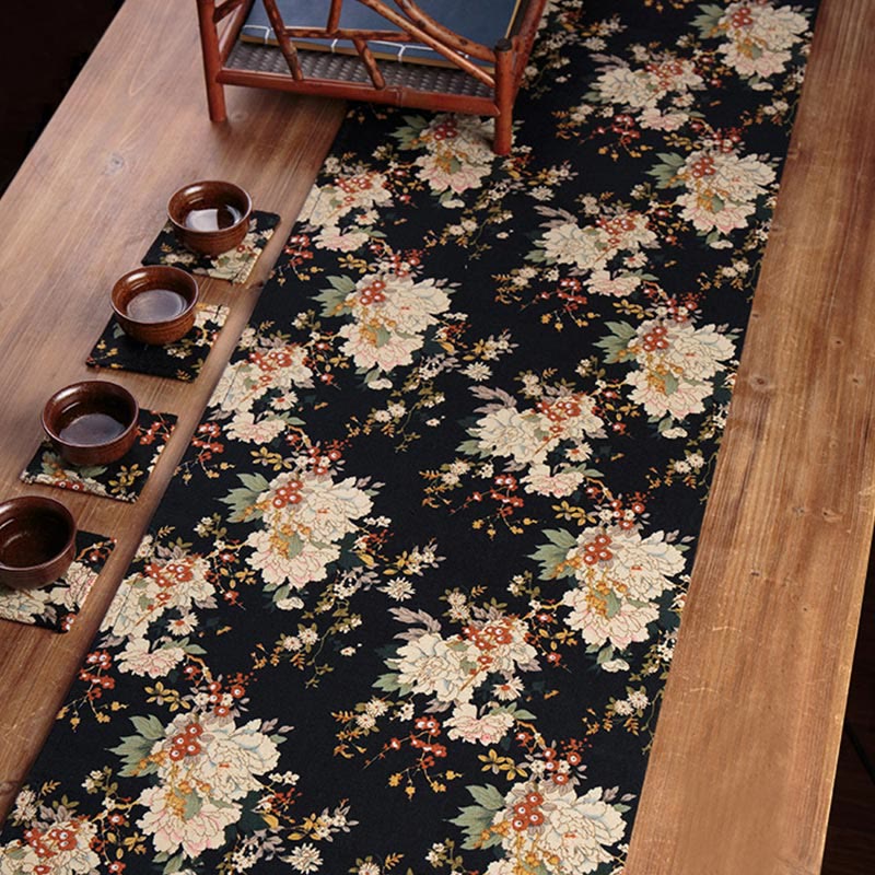 Dessous de verre en bambou avec motif de pivoine vintage et Buddha Stones