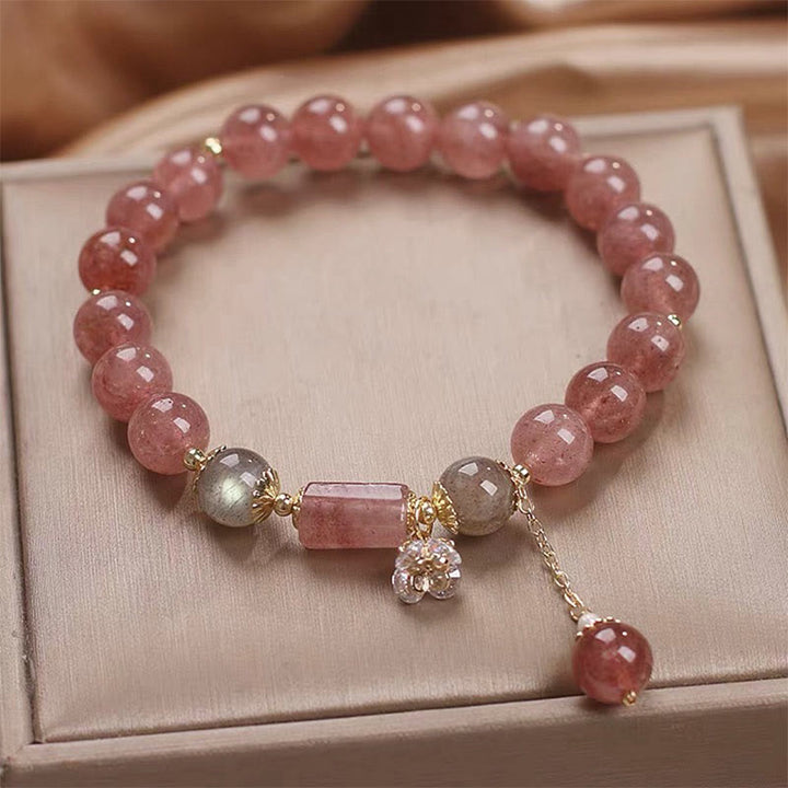 Bracelet à breloques positives en forme de fleur de zircon et de quartz fraise naturel de Buddha Stones - image 2