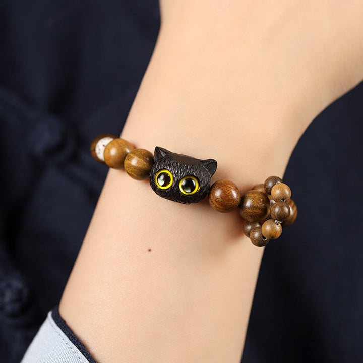 Bracelet apaisant pour chat en bois de santal vert et Buddha Stones - image 3