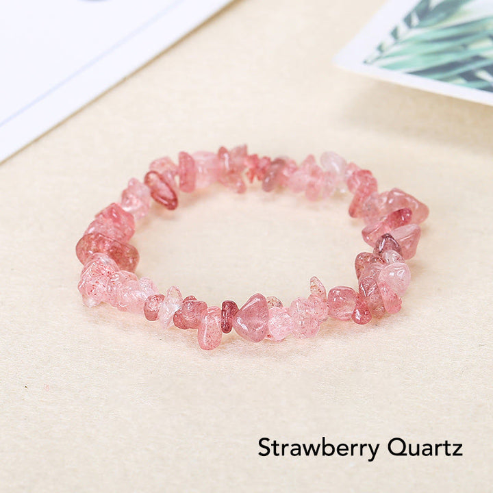 Bracelet apaisant et chaleureux en pierre de cristal de forme irrégulière naturelle - Quartz fraise (Tour de poignet : 15-18 cm) - image 7