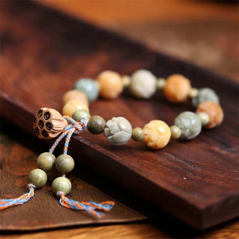 Bracelet d'harmonie de sagesse en bois de santal vert et graines de lotus Bodhi Buddha Stones