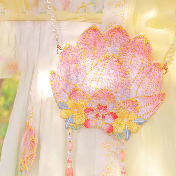 Sac à bandoulière avec broderie de Buddha Stones et de Lotus, poisson Koi, lapin, fleur, Hanfu - Fleur de lotus - image 28
