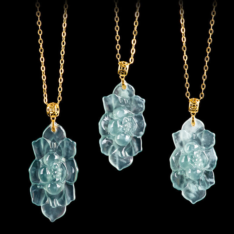 Collier pendentif de prospérité en jade naturel en or 18 carats Buddha Stones et motif lotus - image 8