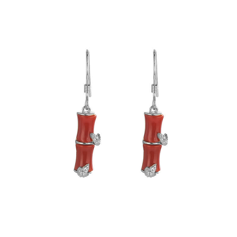 Boucles d'oreilles pendantes porte-bonheur en argent sterling 925 avec jade chrysobéryl œil de chat agate rouge bambou - Argent - Agate rouge (Confiance ♥ Calme) - image 15