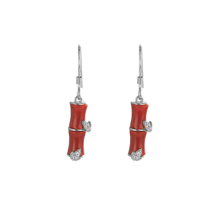Boucles d'oreilles pendantes porte-bonheur en argent sterling 925 avec jade chrysobéryl œil de chat agate rouge bambou - Argent - Agate rouge (Confiance ♥ Calme) - image 15