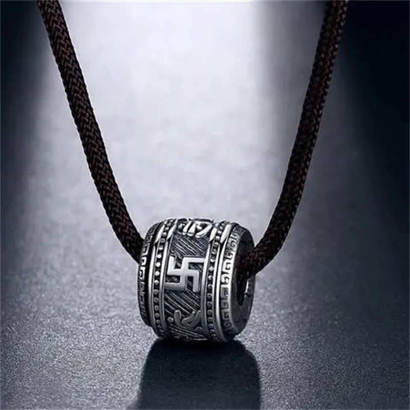Collier pendentif de protection Om Mani Padme Hum en Buddha Stones du Tibet - Argent - Corde à ficelle - image 4