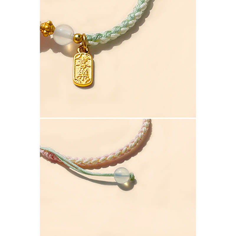 Bracelet tressé fait main de bon augure avec boucle de paix en agate et Buddha Stones Paix et Joie