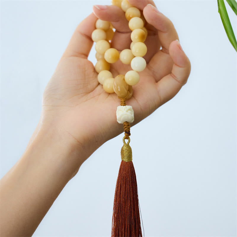 Buddha Stones Graine de Bodhi Naturelle Fruit d'Ivoire Lion Dansant Charme Harmonie Gland Poignet Mala