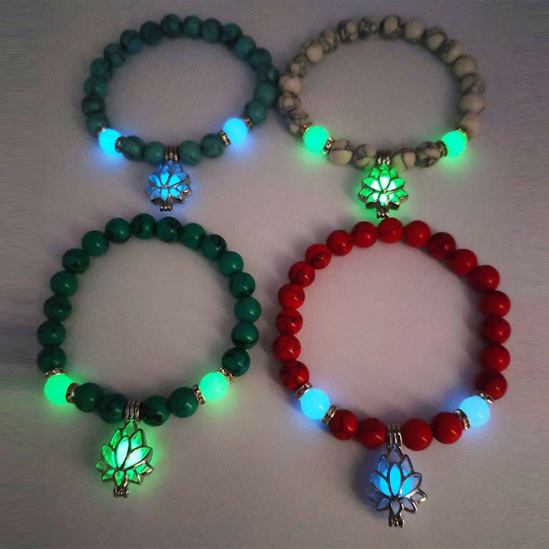 Bracelet de protection Lotus en perles lumineuses en turquoise tibétaine Buddha Stones
