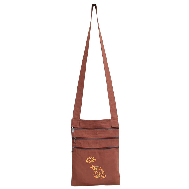 Sac à bandoulière en coton brodé Lotus pour pratique spirituelle - Sac de pratique spirituelle Fleur de lotus brune - image 3