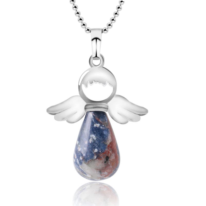 Collier pendentif porte-bonheur en cristal naturel avec petites ailes d'ange de Buddha Stones