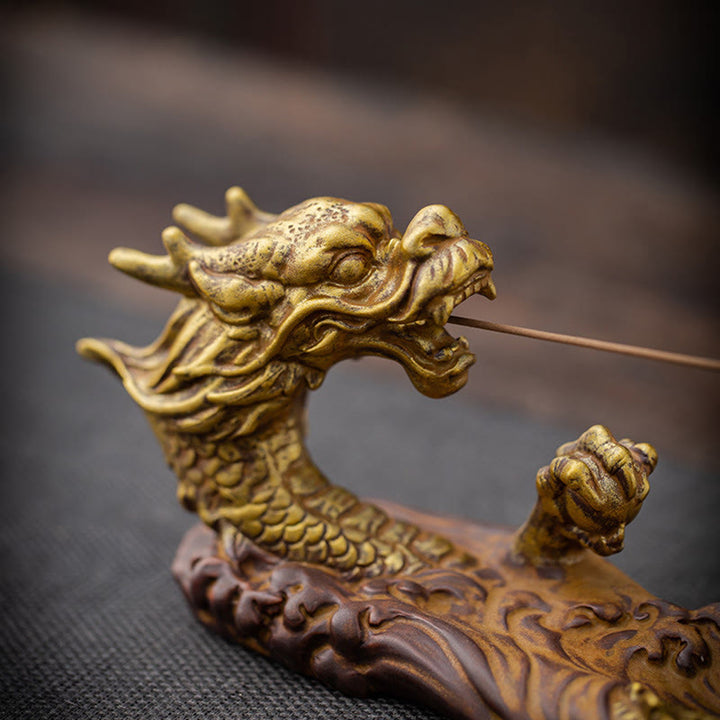 Brûleur d'encens en céramique avec Buddha Stones et protection du dragon