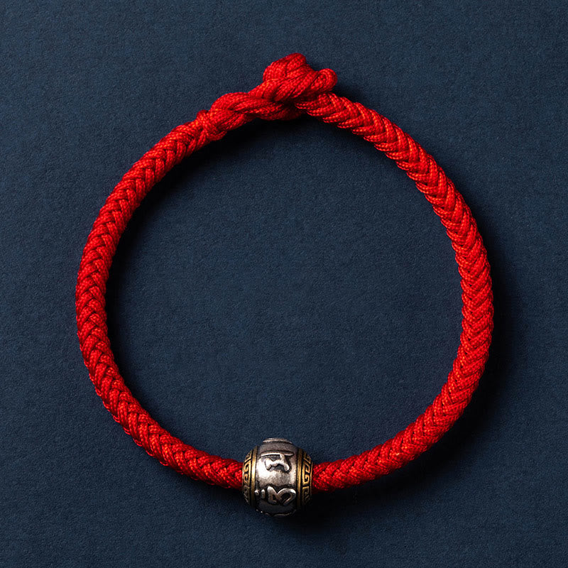Bracelet tressé en argent sterling 925 fait à la main avec Buddha Stones Om Mani Padme Hum et nœud King Kong