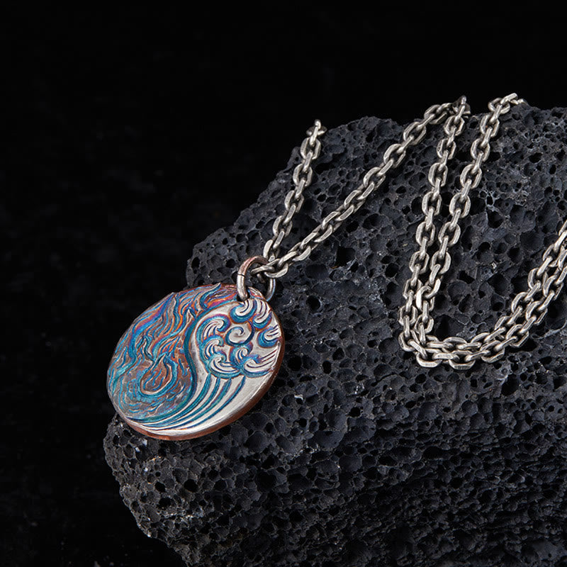 Collier pendentif équilibre Yin Yang eau et feu en argent sterling 990 avec Buddha Stones - image 3