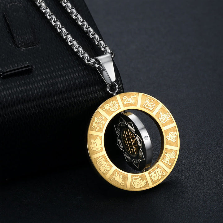 Buddha Stones Zodiaque chinois Neuf palais Huit diagrammes Amulette Bagua Collier d'harmonie Pendentif rotatif