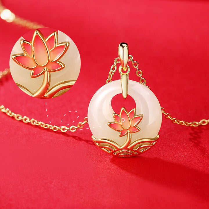 Buddha Stones en argent sterling 925 et jade blanc Hetian avec fleur de lotus et bénédiction