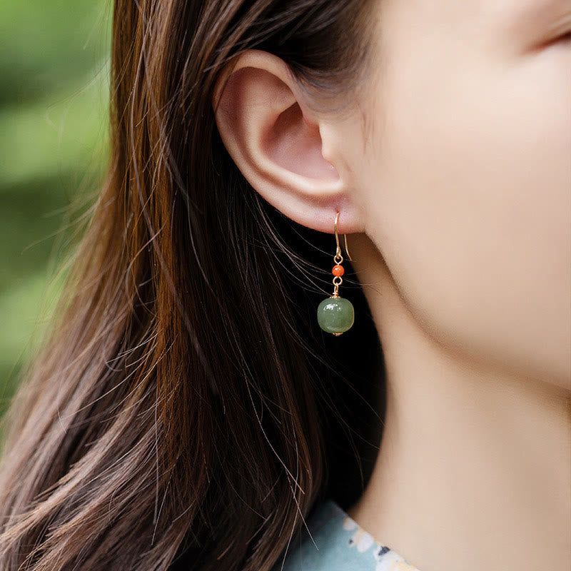 Boucles d'oreilles pendantes porte-bonheur en jade rouge Hetian plaqué or 14 carats et argent sterling 925 avec Buddha Stones - image 16