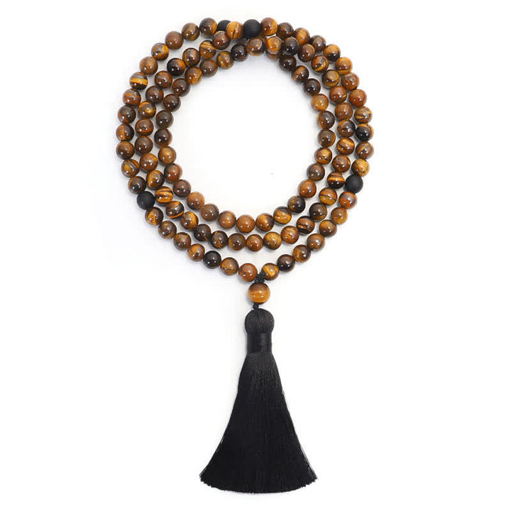 Bracelet Mala 108 Buddha Stones avec pompon de protection en œil de tigre
