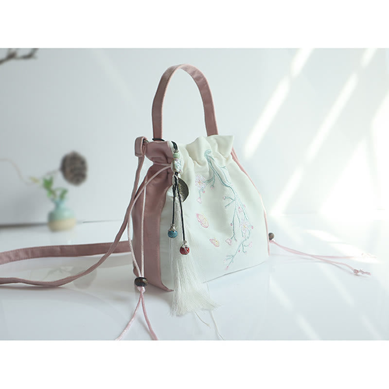 Sac à main en toile brodé à la main avec Buddha Stones et fleurs