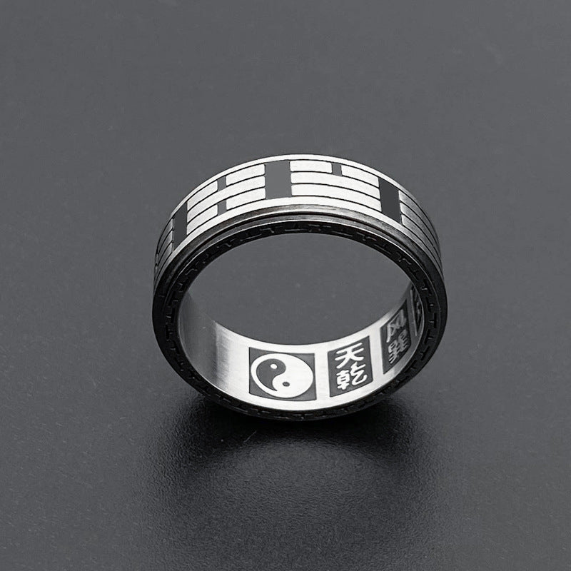 Buddha Stones Bagua Yin Yang titane acier Balance anneau rotatif