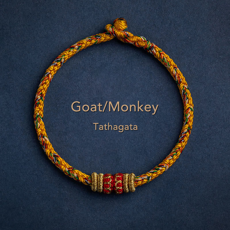 Bracelet en corde tressée fait main en Buddha Stones du zodiaque chinois du Tibet