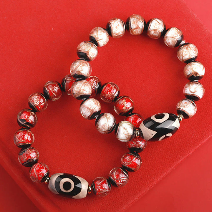 Buddha Stones Perle Dzi tibétaine à neuf yeux Perle Dzi à trois yeux Bracelet de richesse en perles de verre Liuli