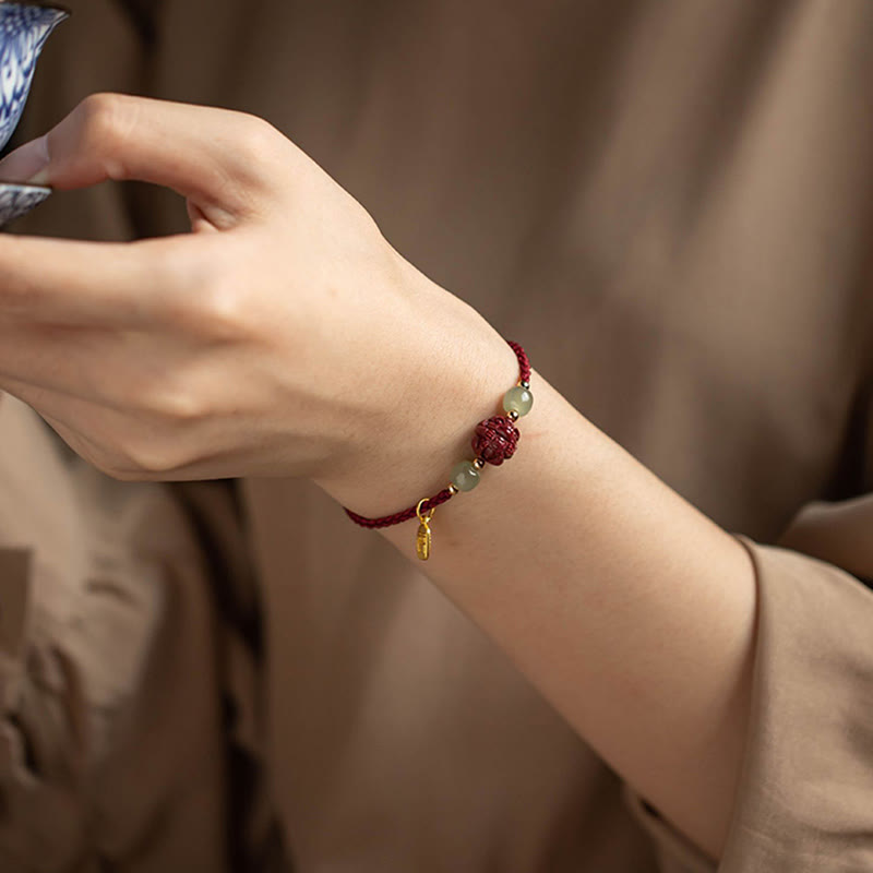 Bracelet en corde porte-bonheur en jade Hetian Buddha Stones et cinabre naturel, signe du zodiaque chinois - image 16