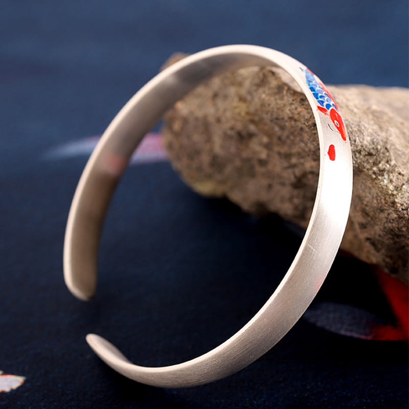 Bracelet manchette porte-bonheur en argent sterling 999 Buddha Stones et poisson koï - image 5