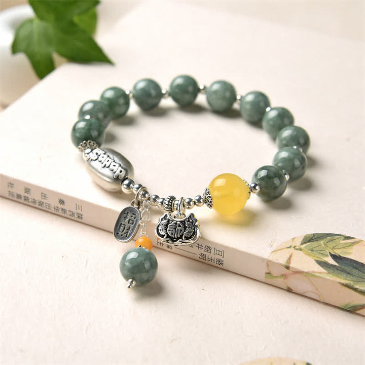 Bracelet de réussite en argent sterling 925 et jade cyan avec Buddha Stones